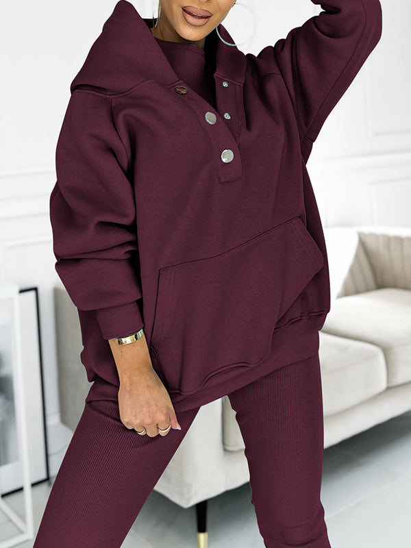 Vêtements Décontractés Femme – Ensemble Douillet avec Sweat Capuche & Pantalon Élastique