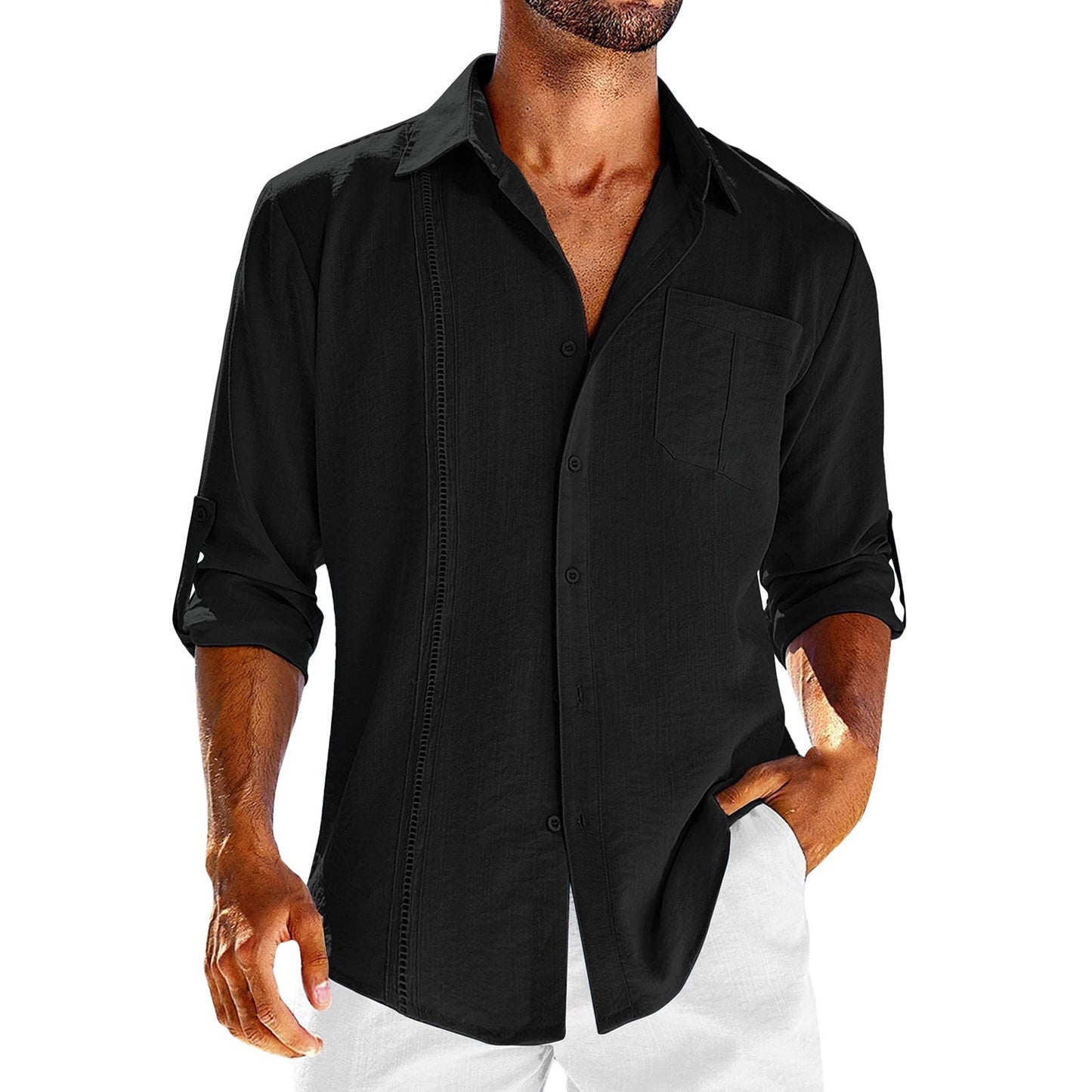 Chemise Homme Lin Élégant à Manches Longues