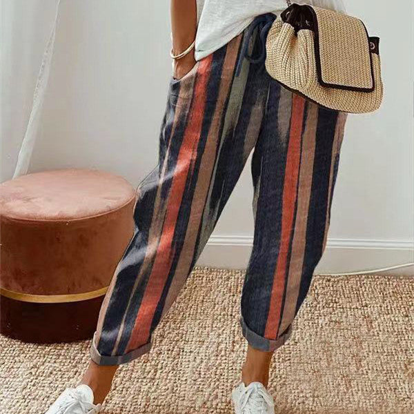 Pantalon décontracté rayé coloré femme - LuxeStyle