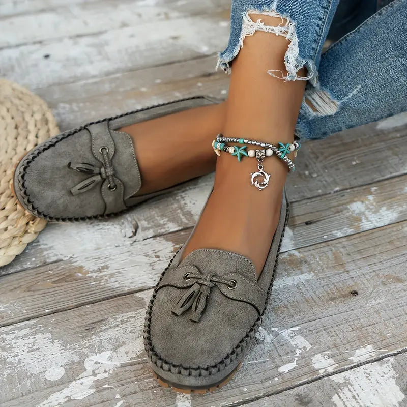 Mocassins Femmes Cuir Bleu Clair avec Nœuds Décoratifs
