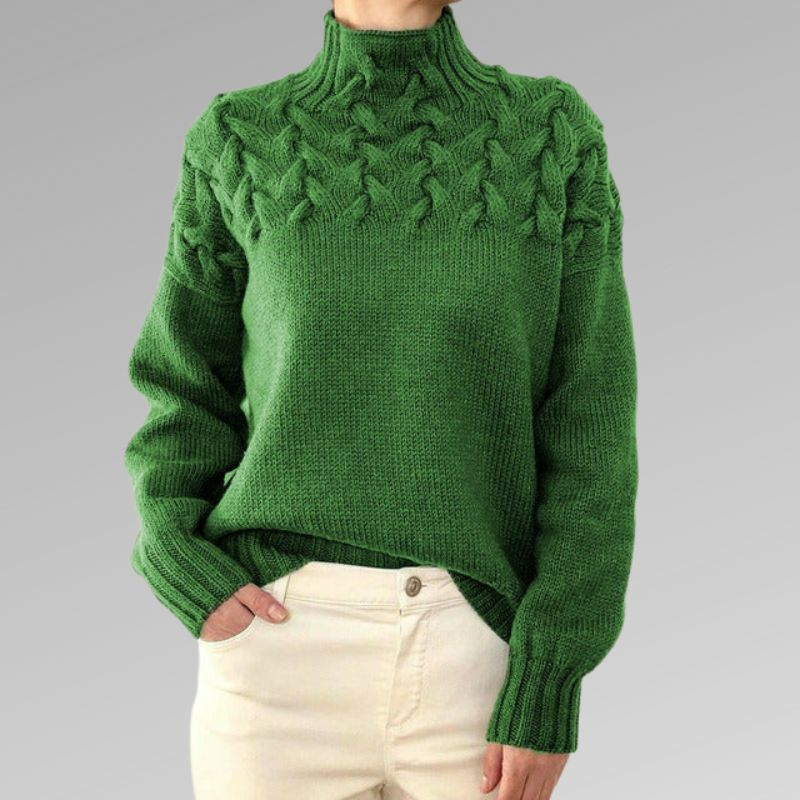 Pull Femme Laine Douce Brun Col Rond Torsadé