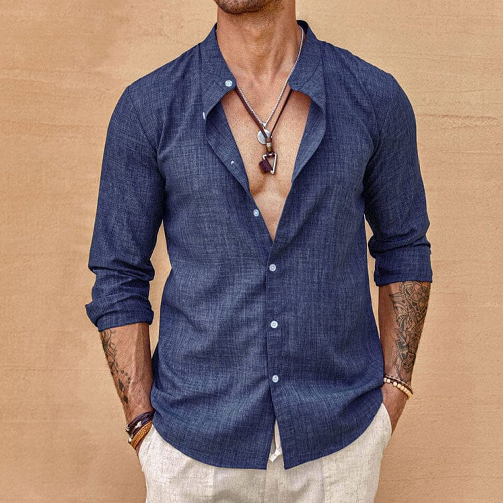 Chemise Homme Lin Blanc Élégant Décontracté