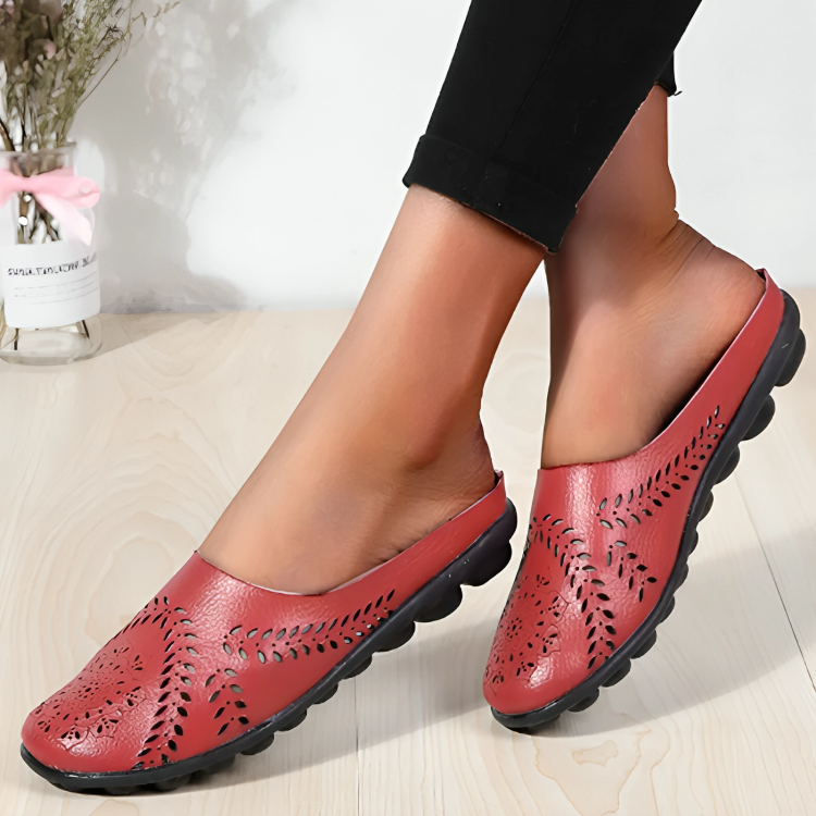 Mocassins Femmes Plates à Bout Rond et Cuir Lisse