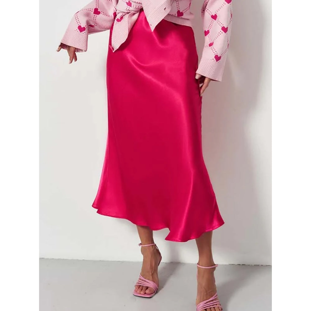Jupe Femme Élégante Taille Haute Mi-Mollet