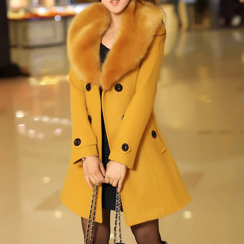 Manteau Femme Hiver Élégant avec Col Coloré