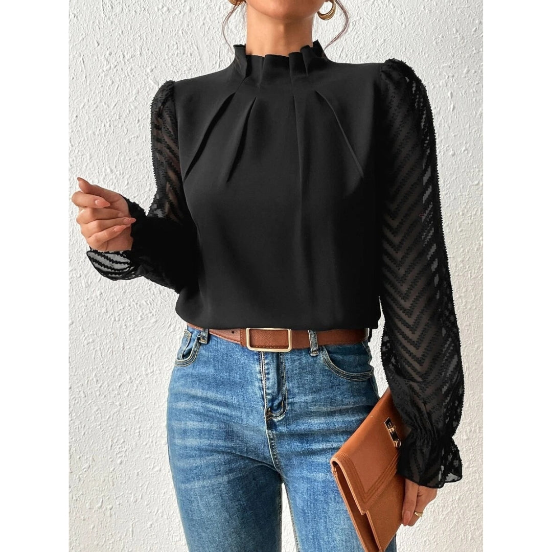 Blouse Élégante Col Montant Manches Longues - LuxeStyle