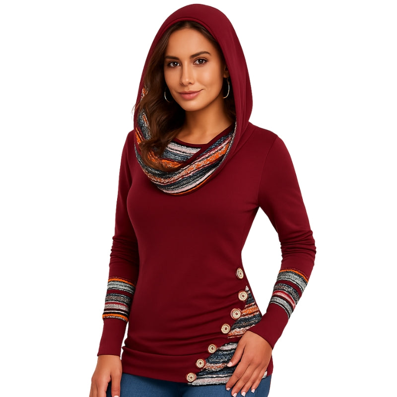 Sweat à capuche chic avec boutons et manches longues