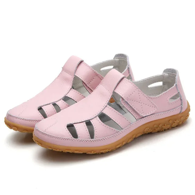 Sandales Femme Cuir Marine à Semelle Grip
