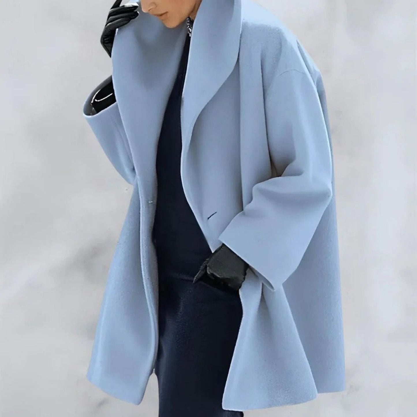 Manteau Femme Noir Chic à Col Dégagé