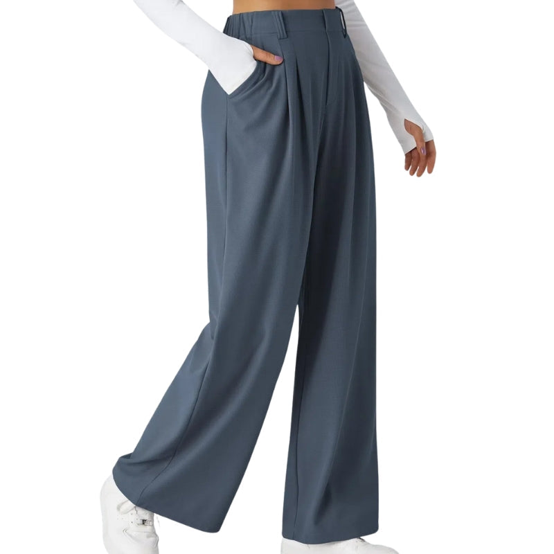 Pantalon Femme Élégant Taille Haute avec Poches Côtelées