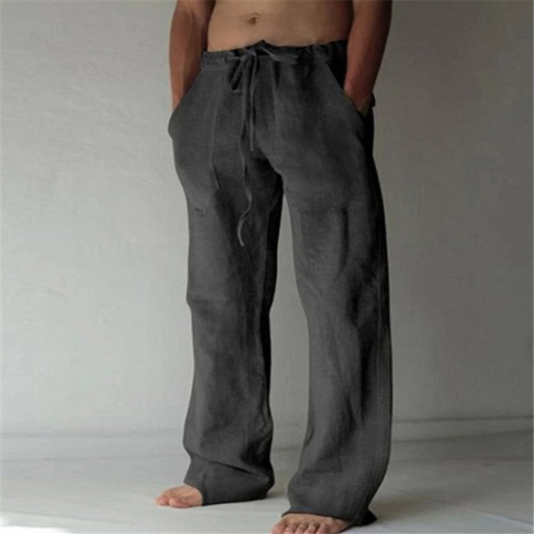 Pantalon Homme Lin Élégant Taille Grande
