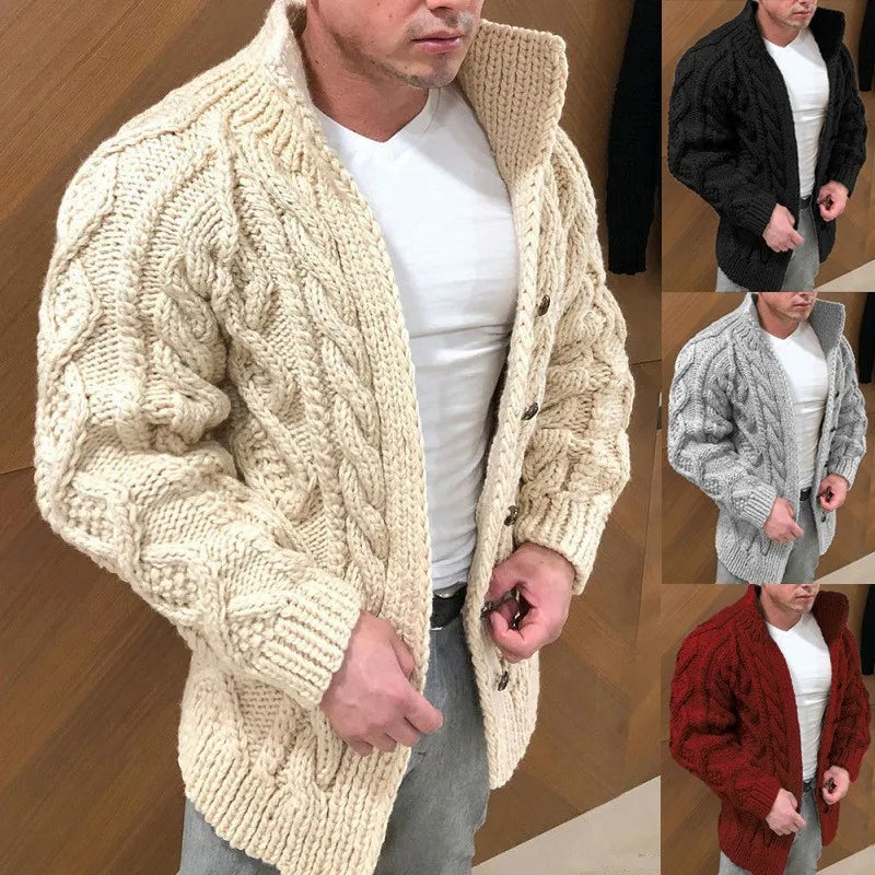 Gilet Homme Maille Épaisse Noir Boutonné