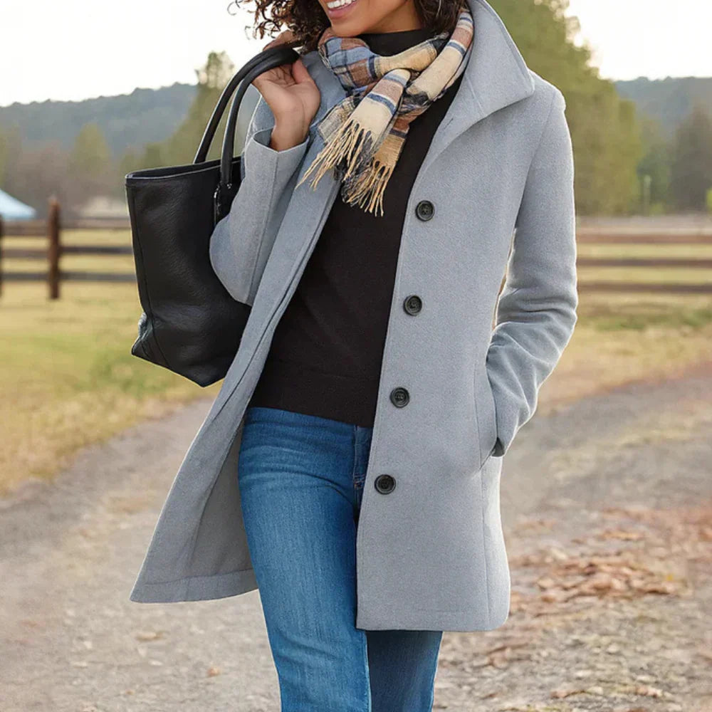 Manteau Femme Élégant Long Hiver - Coupe Traditionnelle avec Fermeture Boutons