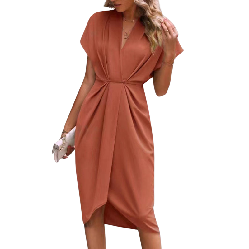 Robe Femme Élégante Col en V et Fente Côté