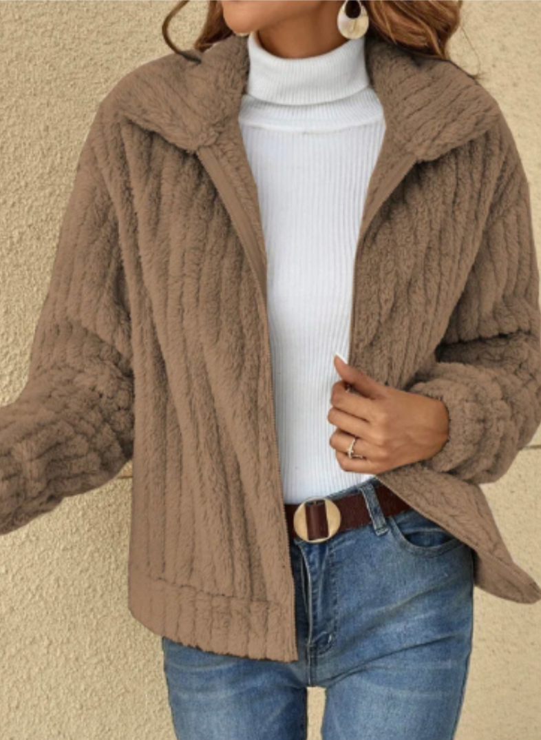 Veste Fourrure Synthétique Châtain Féminine