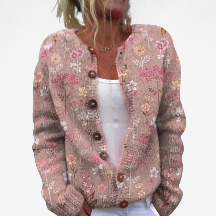 Cardigan Femme Imprimé Manches Longues Boutonné