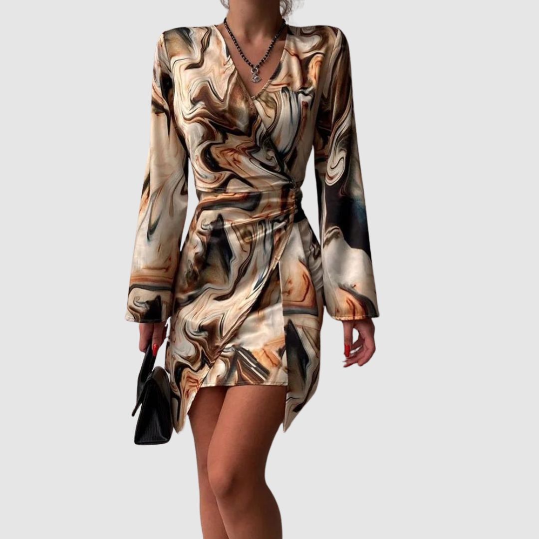 Robe Cocktail Élégante à Imprimé Marbré pour Femmes
