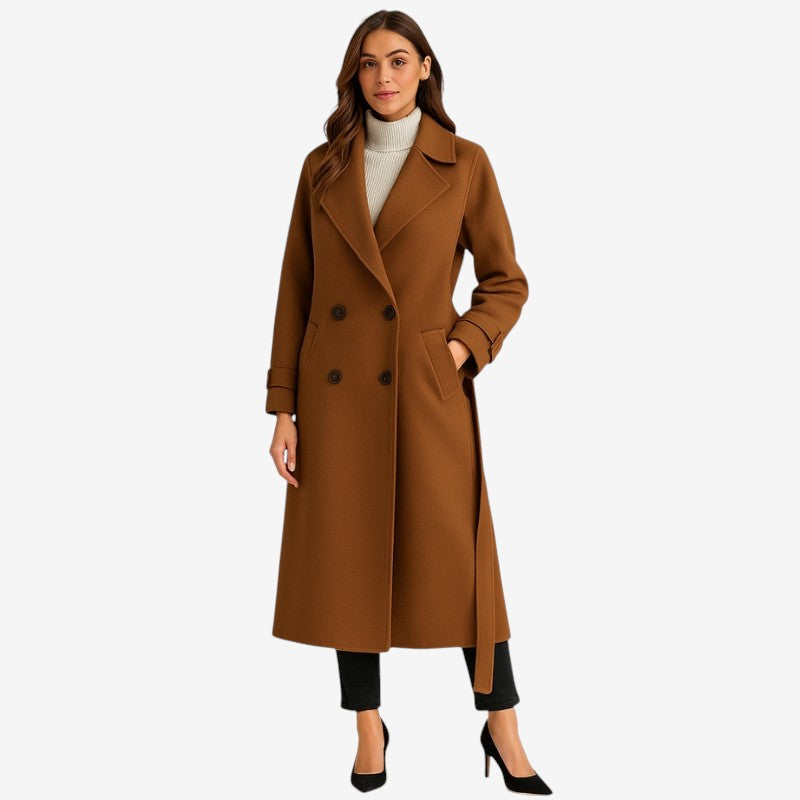Manteau Femme Élégant à Ceinture et Poches