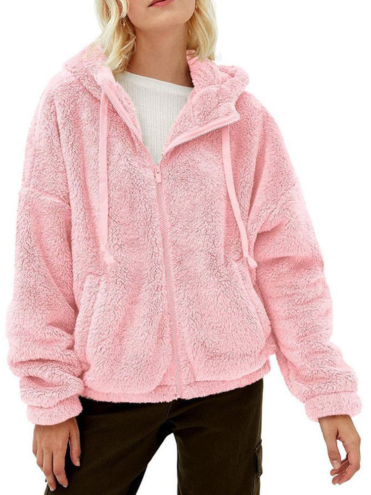 Blouson Polaire Brun Féminin Capuche