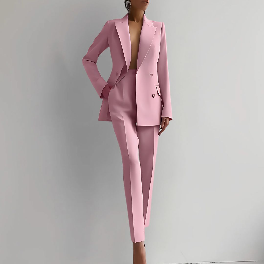 Costume Femme Rose Veste et Pantalon Chic - LuxeStyle