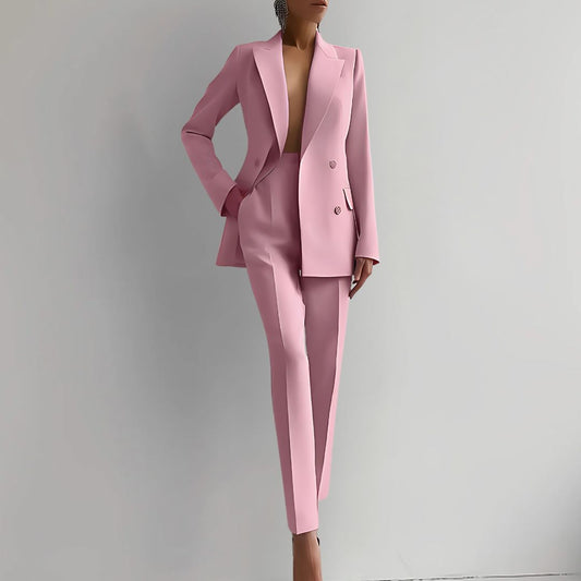Costume Femme Rose Veste et Pantalon Chic - LuxeStyle