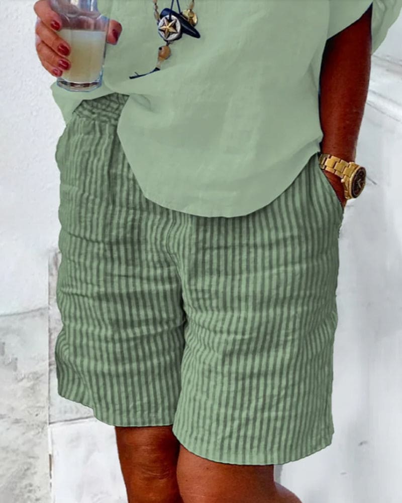 Chemise Lin Femme Bleu Ciel avec Short Marine