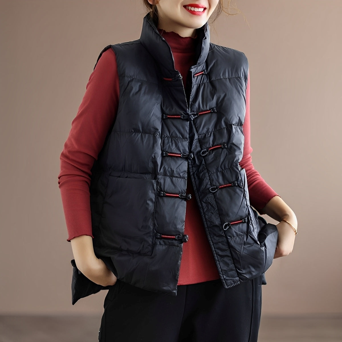 Gilet Élégant Col Montant pour Femme - Parfait pour l'Automne