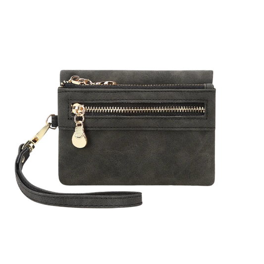 Porte-monnaie zippé femme avec poignée et compartiments latéraux - LuxeStyle