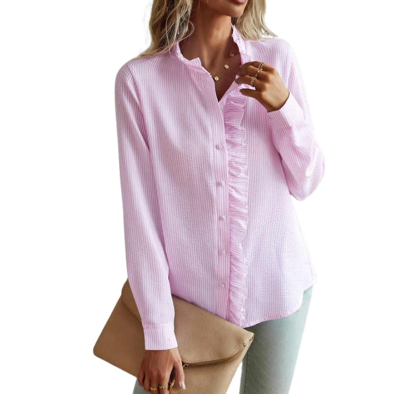 Blouse Féminine à Manches Longues avec Dentelles et Nœuds
