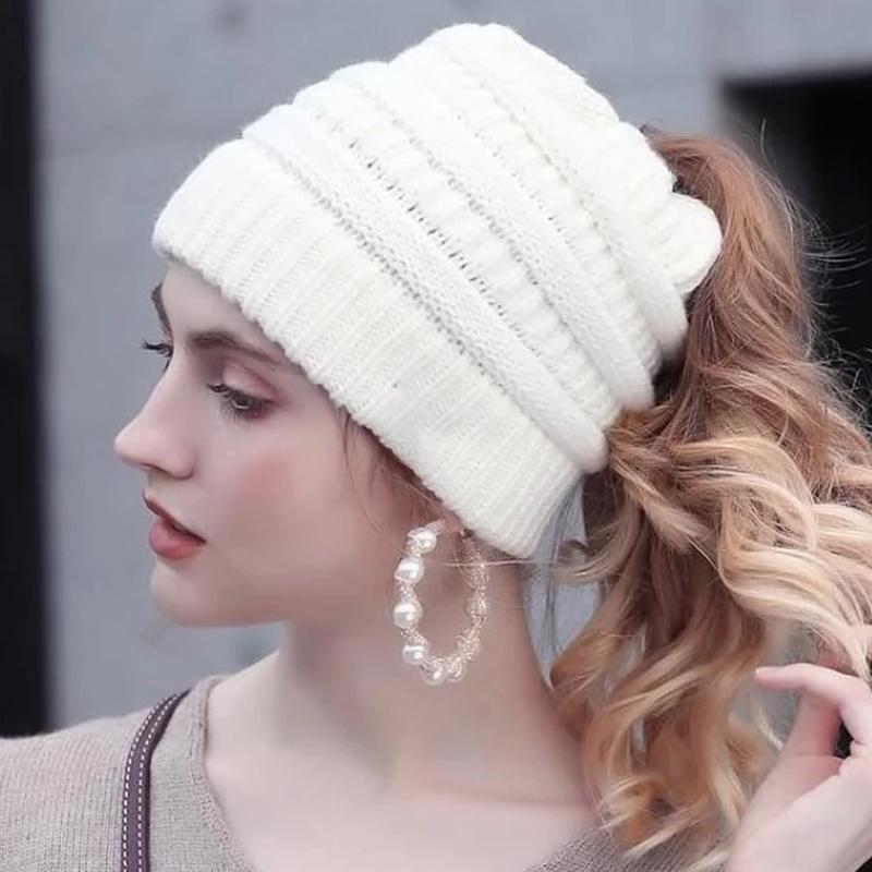 Bonnet Tricoté Douillet pour Queue-de-Cheval Hiver - LuxeStyle