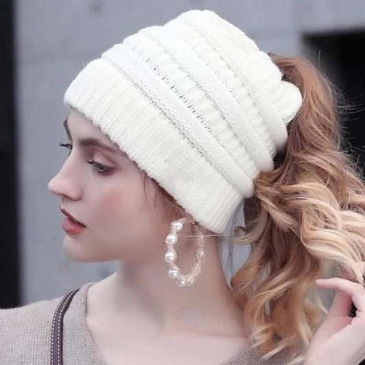 Bonnet Tricoté Douillet pour Queue-de-Cheval Hiver - LuxeStyle