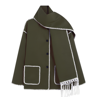 Manteau Femme Élégant en Laine avec Écharpe Élégante