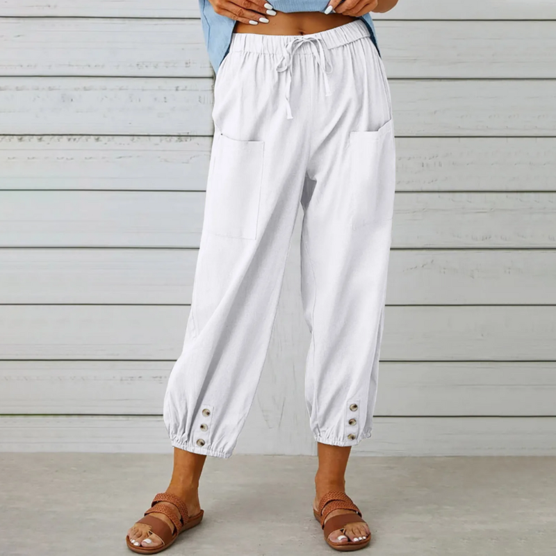 Pantalon Lin Décontracté Femme Taille Élevée