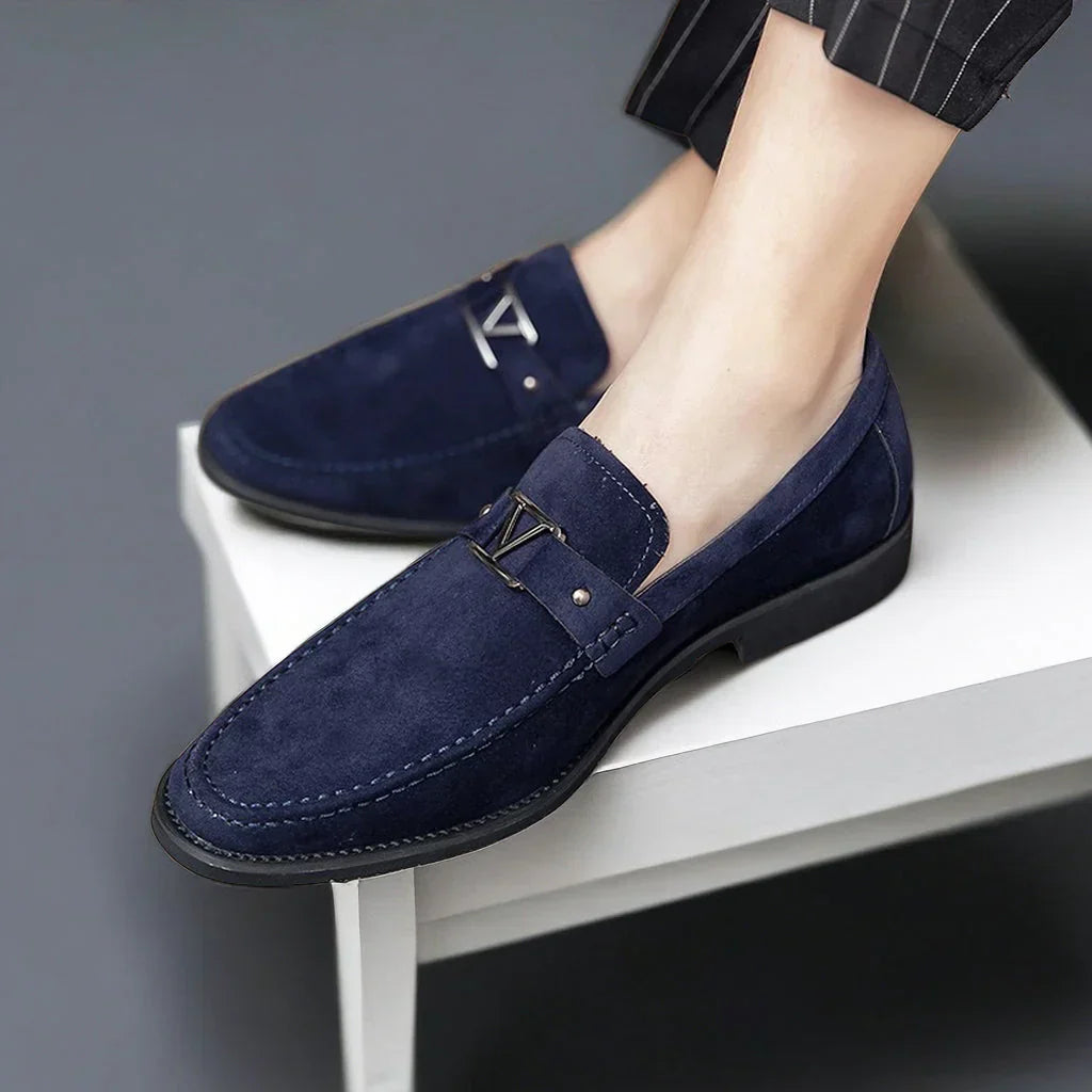 Mocassins Homme Cuir Bleu Foncé avec Fermeture Élégante - LuxeStyle