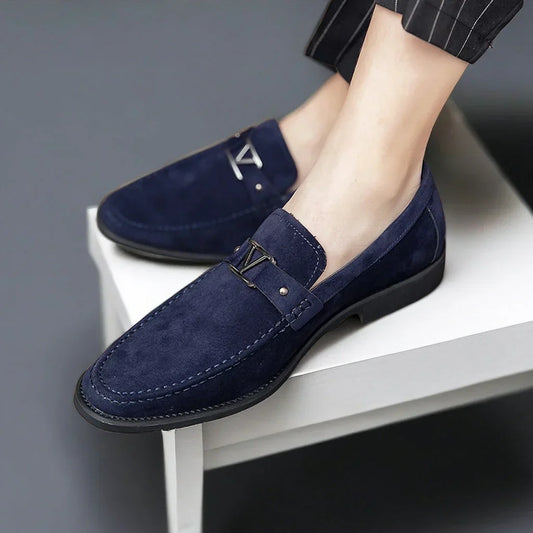Mocassins Homme Cuir Bleu Foncé avec Fermeture Élégante - LuxeStyle
