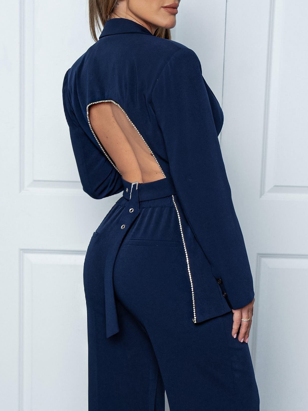 Veste Femme Élégante Dos Nu - Marine Chic