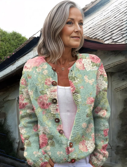Gilet femme fleuri douillet manches longues - LuxeStyle