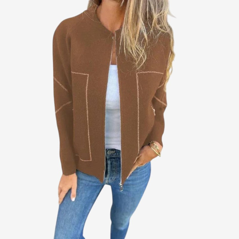 Veste Isabella – Parka zippée Manches Longues Col Rond