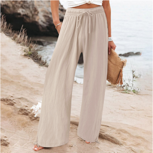 Pantalon lin léger femme beige été