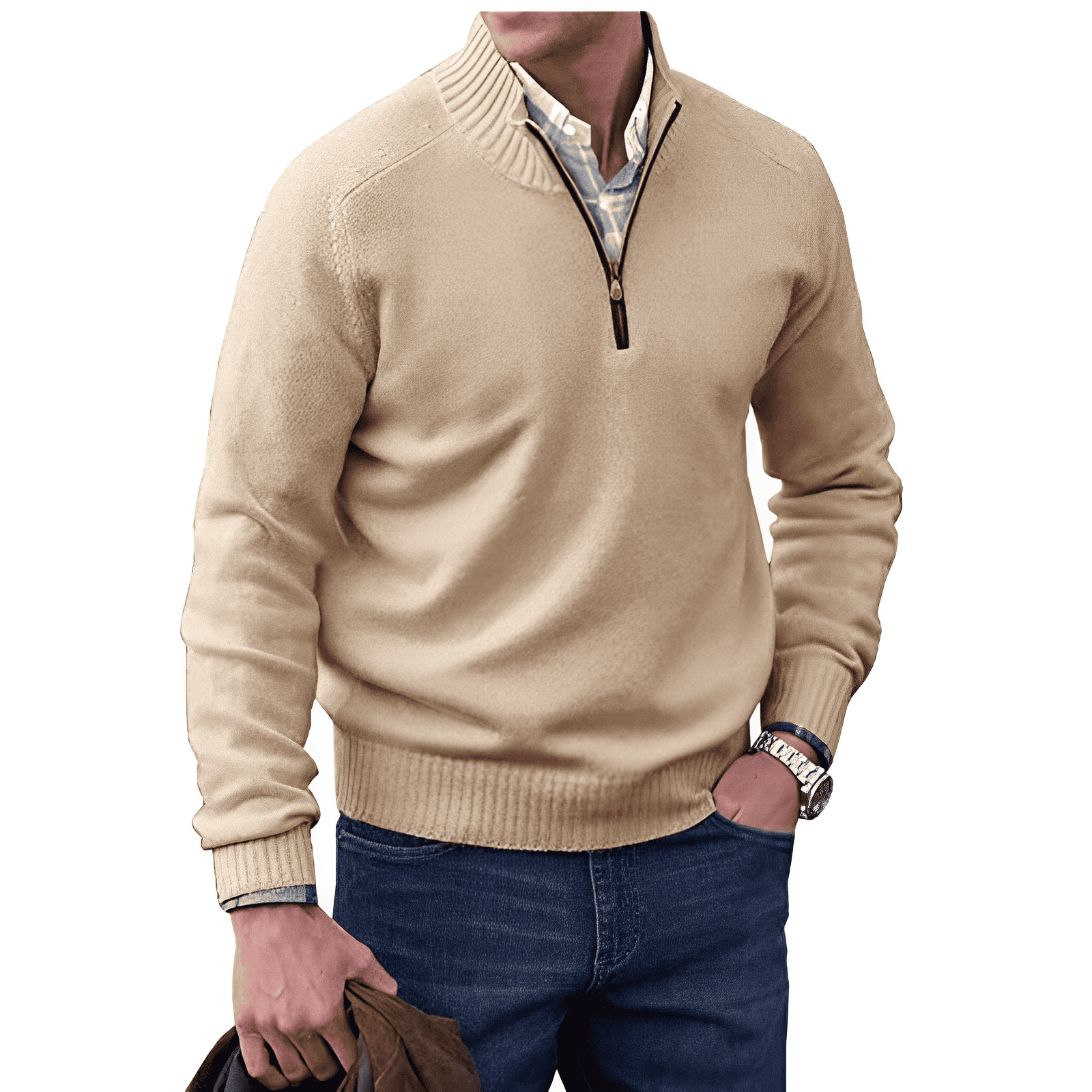 Pull Homme Laine Gris Chic Zippé - LuxeStyle
