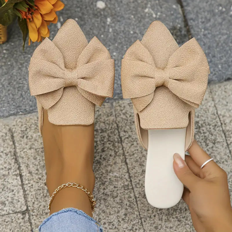 Mules Femme Élégantes – Chaussons Plates Confortables à Bout Pointu avec Détail Nœud - LuxeStyle