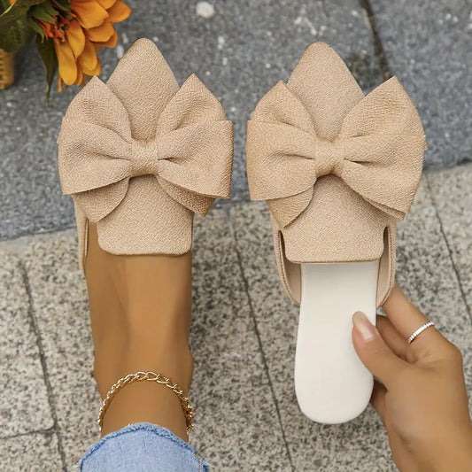 Mules Femme Élégantes – Chaussons Plates Confortables à Bout Pointu avec Détail Nœud - LuxeStyle
