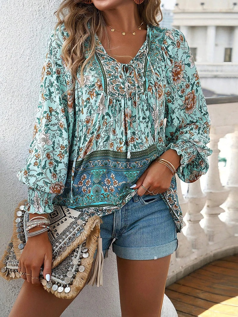 Blouse Été Fleuri pour Femme Manches Courtes