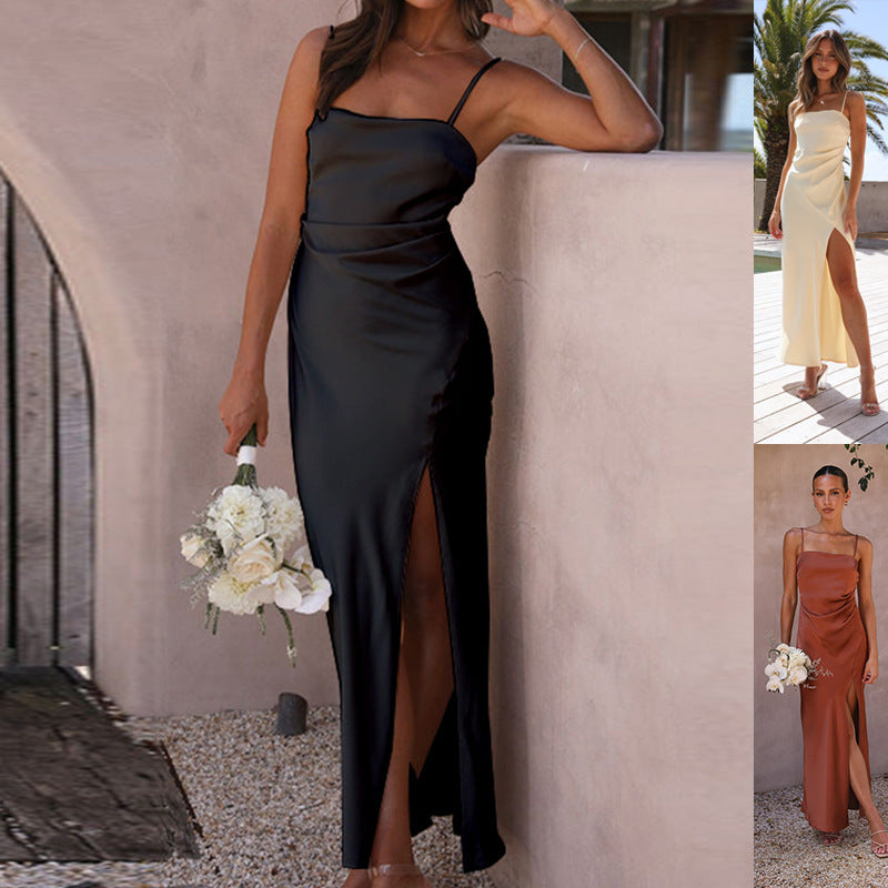 Robe de Soirée Élégante Femme – Robe Noire Luxe avec Fente pour Mariage - LuxeStyle
