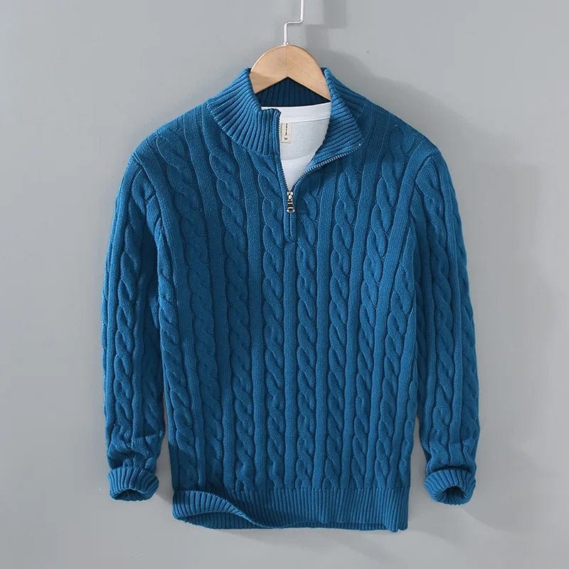 Pull Câblé Beige Homme à Fermeture Éclair