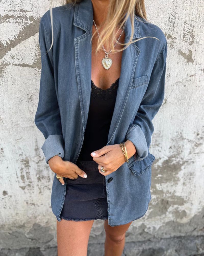 Blazer Denim Détendu avec Poches Traditionnelles