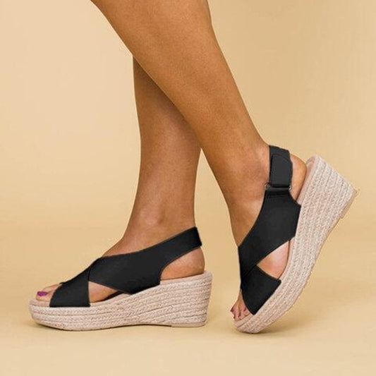 Sandales plates à talon femme noir tendance - LuxeStyle