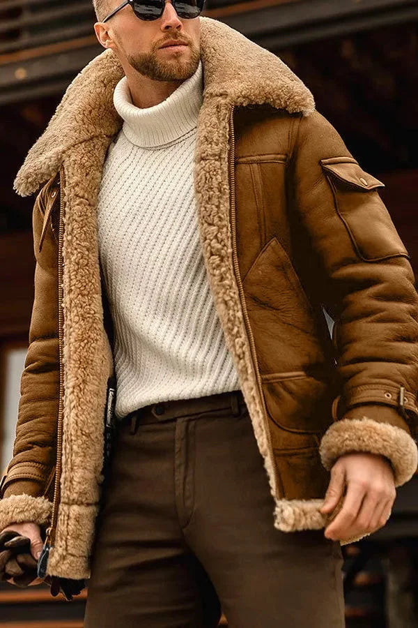 Blouson cuir brun doublé fourrure luxe