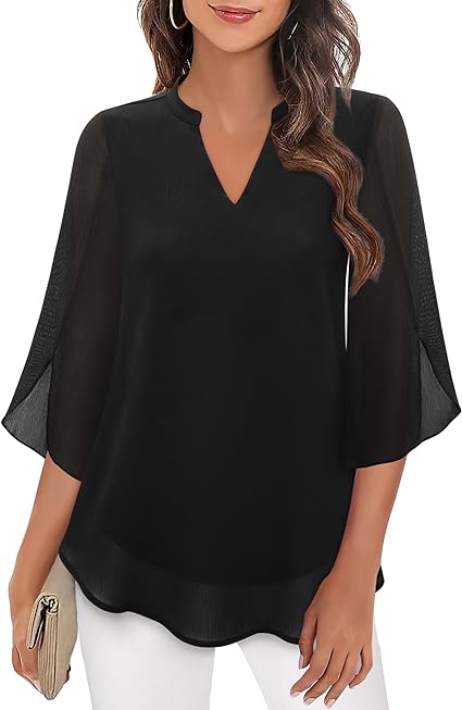 Blouse Féminine Noire à Manches Courtes Voilées - LuxeStyle