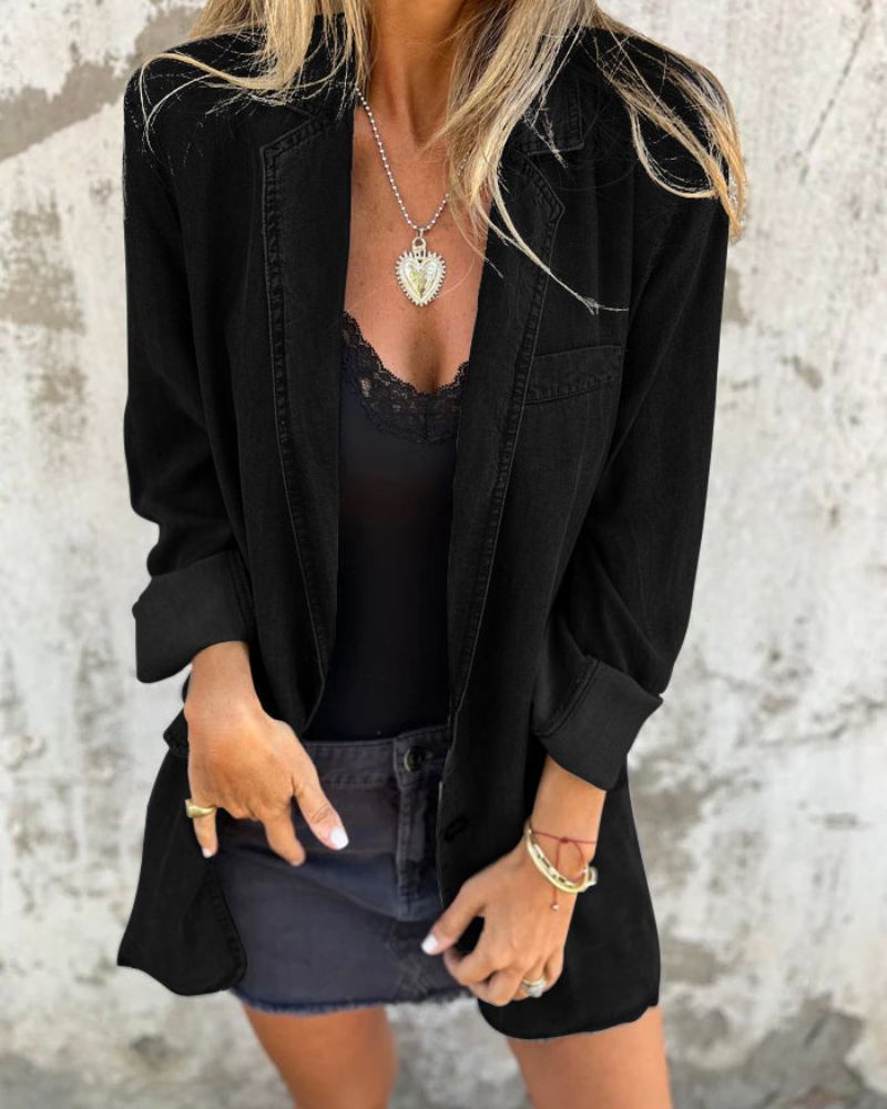 Blazer Denim Détendu avec Poches Traditionnelles
